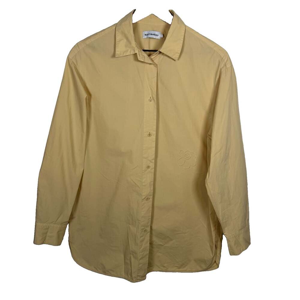 Marimekko Griste Unikko Embroidered Cotton Button Shirt Yellow US Small EU 36